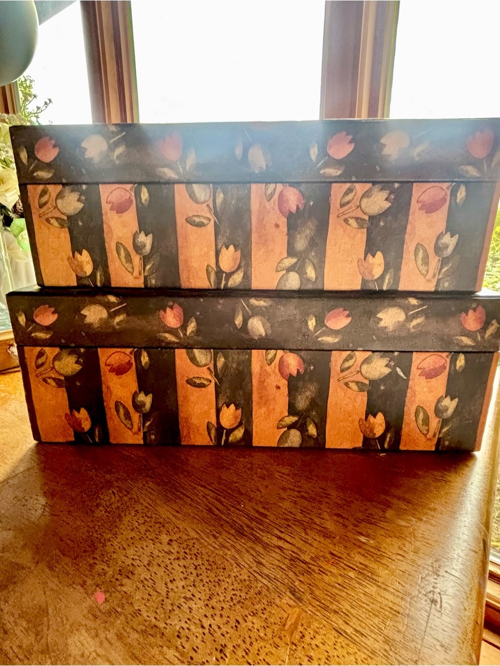 Decorative Floral Storage Boxes - Black and Tan